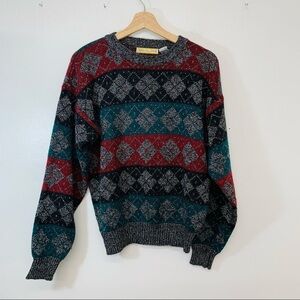 Vintage Adam Sloane Fair Isle Sweater Men Medium Crew Neck  Wool Blend Ling Slv